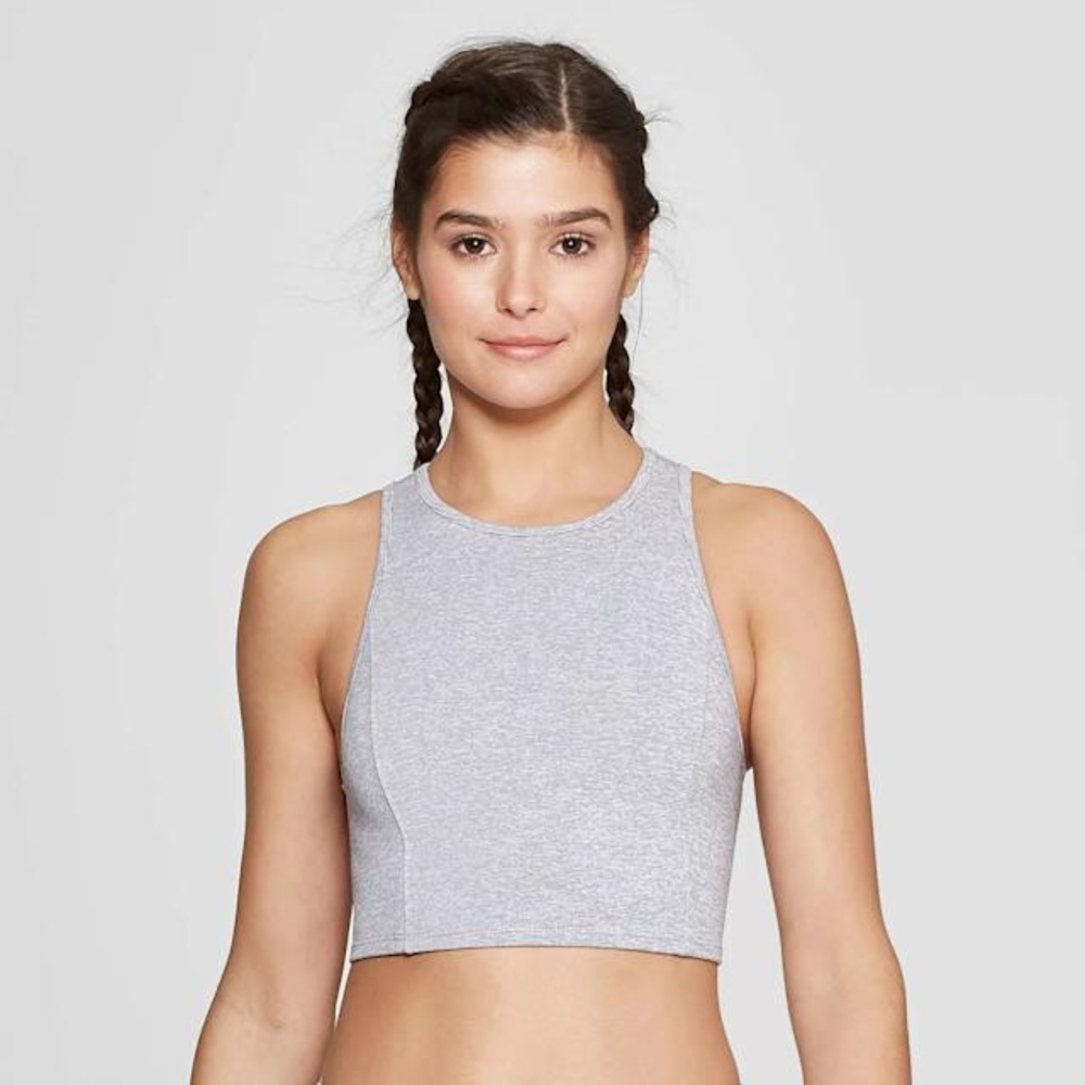 Joylab Light Gray Ministripe Long Line Sports Bea